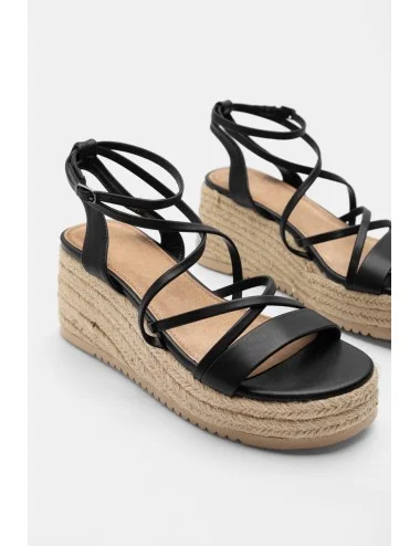 Sandalias con Plataforma de Esparto Monza Noir
