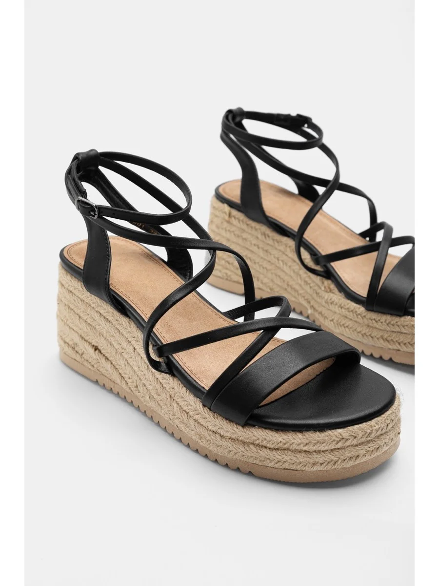 Sandalias con Plataforma de Esparto Monza Noir