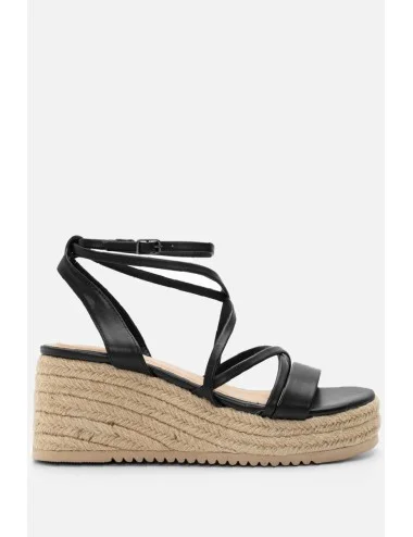 Sandalias con Plataforma de Esparto Monza Noir