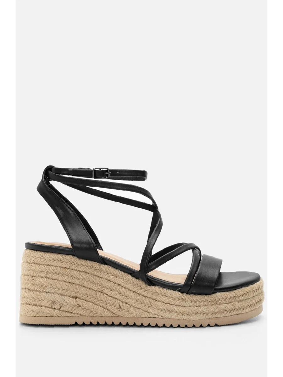 Sandalias con Plataforma de Esparto Monza Noir