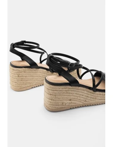 Sandalias con Plataforma de Esparto Monza Noir