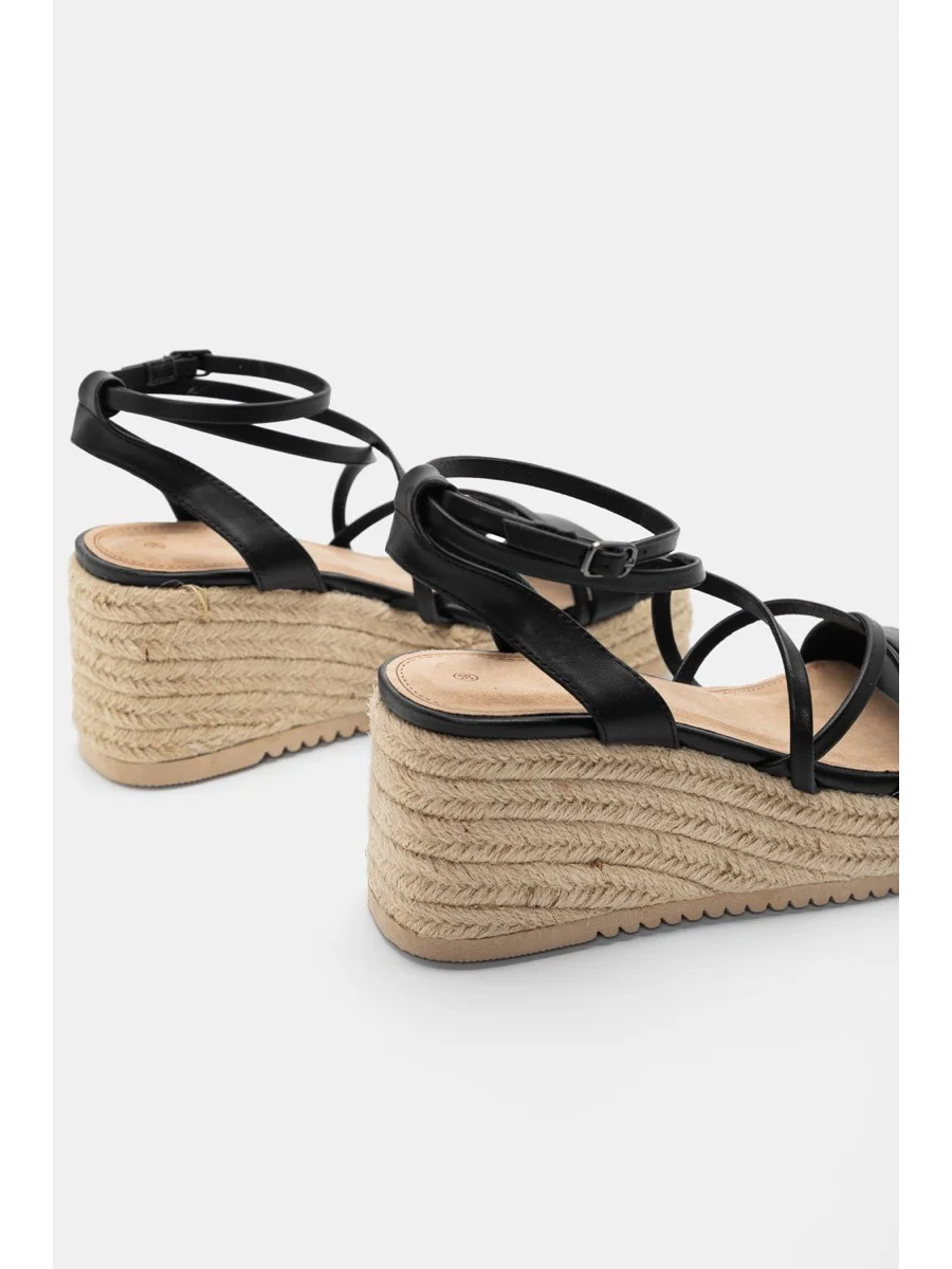 Sandalias con Plataforma de Esparto Monza Noir