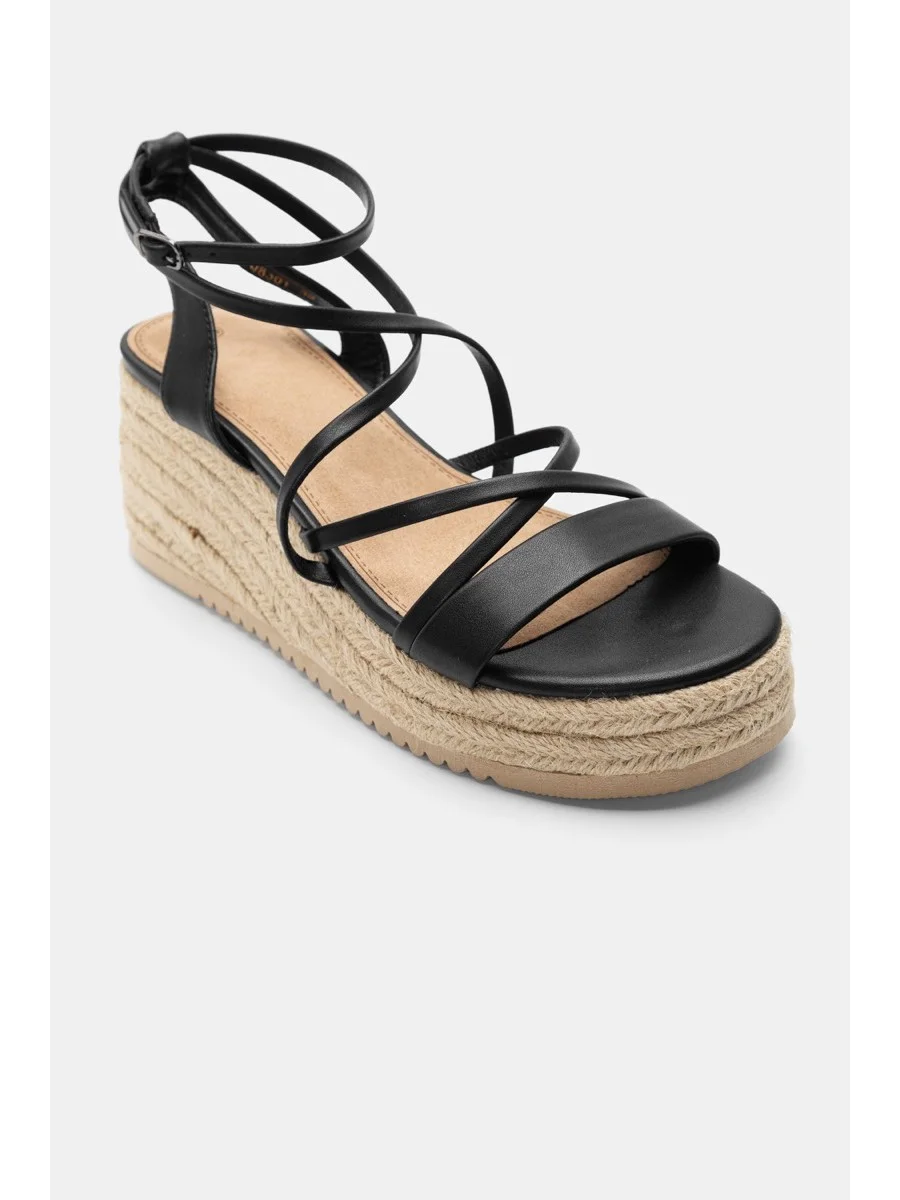 Sandalias con Plataforma de Esparto Monza Noir