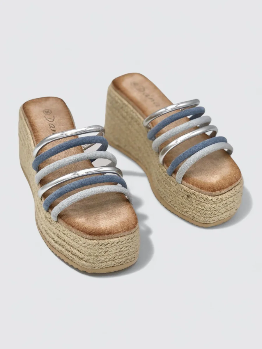 Sandalias Con Plataforma de Esparto y Tiras Lerca Blue