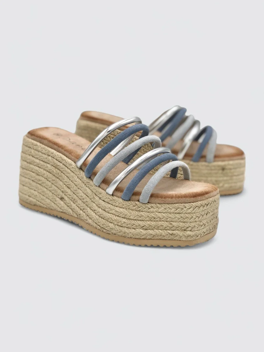 Sandalias Con Plataforma de Esparto y Tiras Lerca Blue