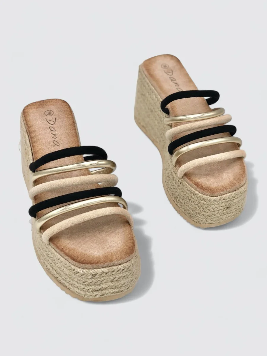 Sandalias Con Plataforma de Esparto y Tiras Lerca Noir