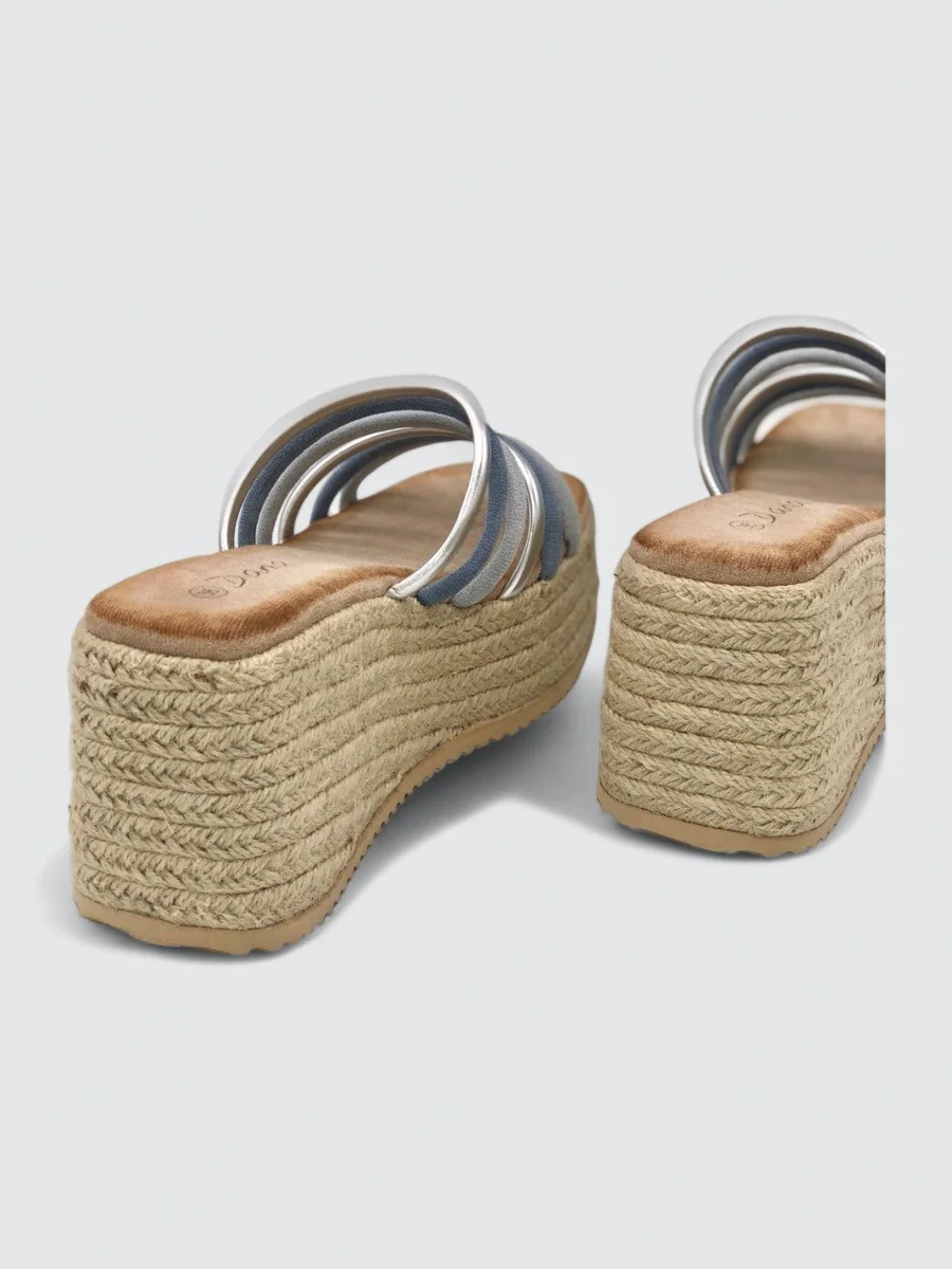 Sandalias Con Plataforma de Esparto y Tiras Lerca Blue