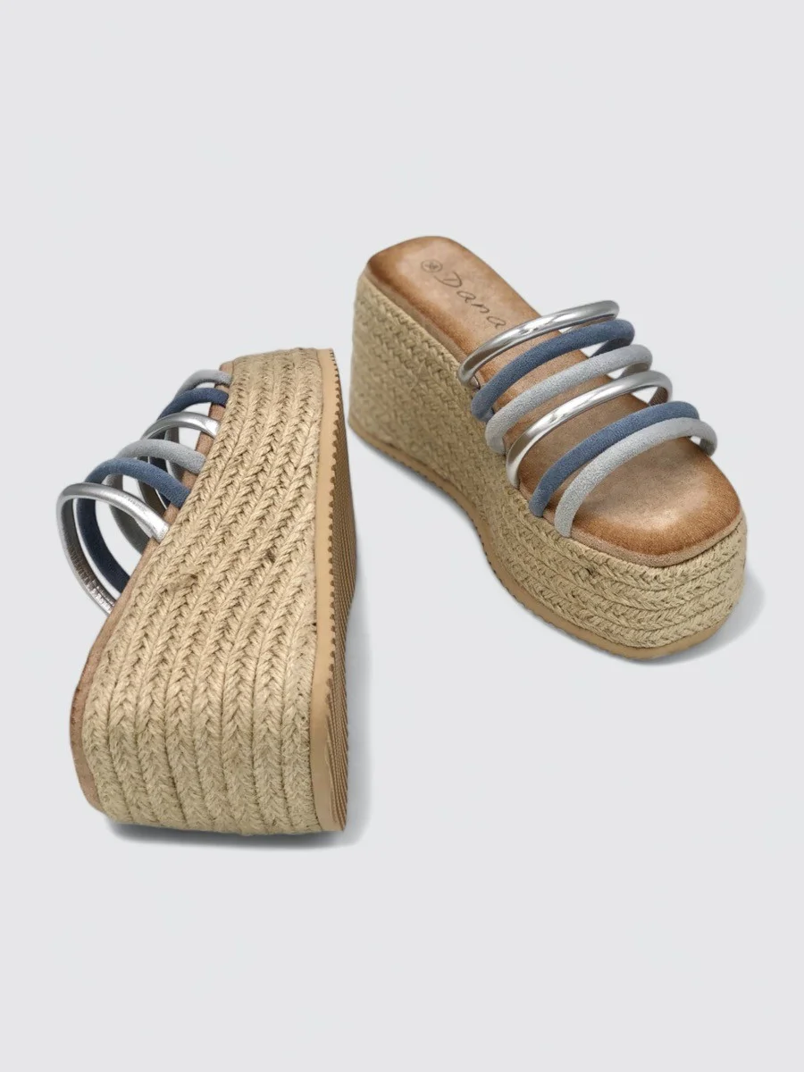 Sandalias Con Plataforma de Esparto y Tiras Lerca Blue