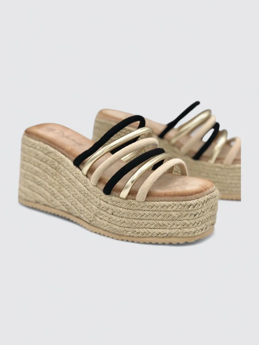 Sandalias Con Plataforma de Esparto y Tiras Lerca Noir