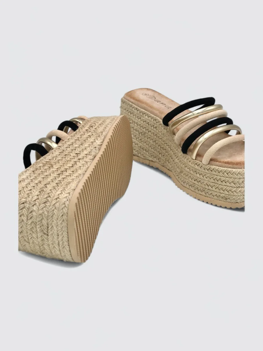 Sandalias Con Plataforma de Esparto y Tiras Lerca Noir