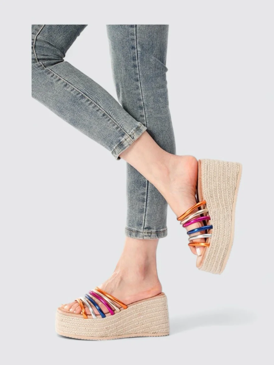 Sandalias Con Plataforma de Esparto y Tiras Lerca Color