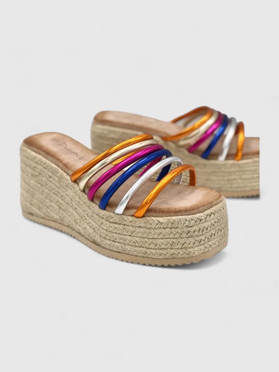 Sandalias Con Plataforma de Esparto y Tiras Lerca Color