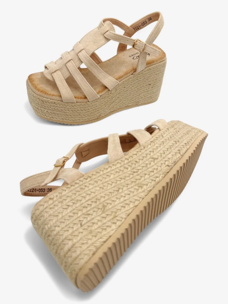 Sandalias Altas de Esparto y Antelina Cecci Beige