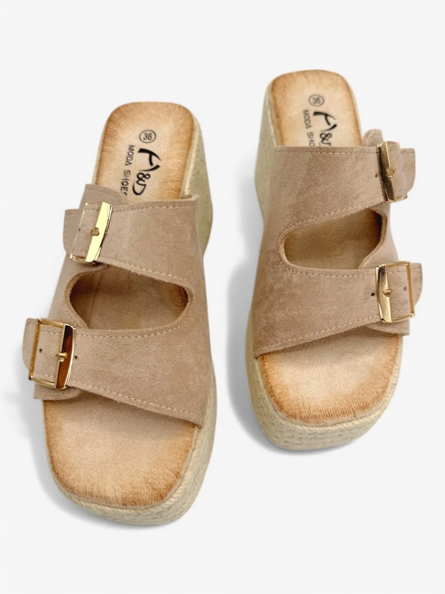 Cuñas de Esparto con Plataforma y Hebillas Mallare Beige