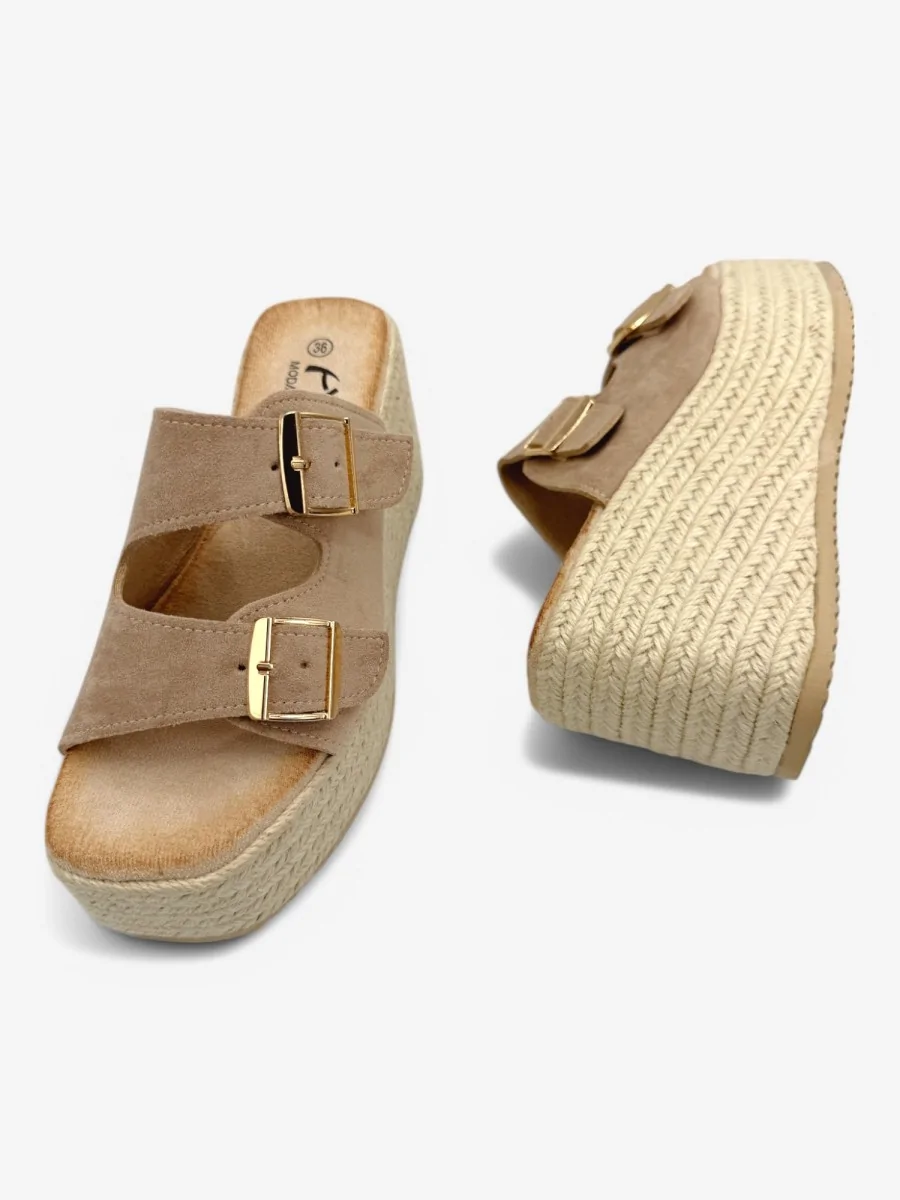 Cuñas de Esparto con Plataforma y Hebillas Mallare Beige