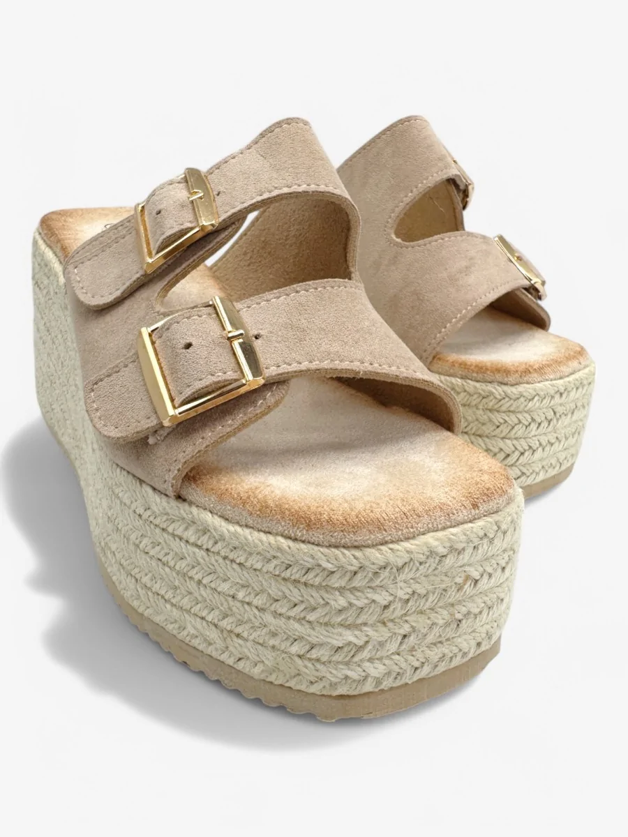 Cuñas de Esparto con Plataforma y Hebillas Mallare Beige