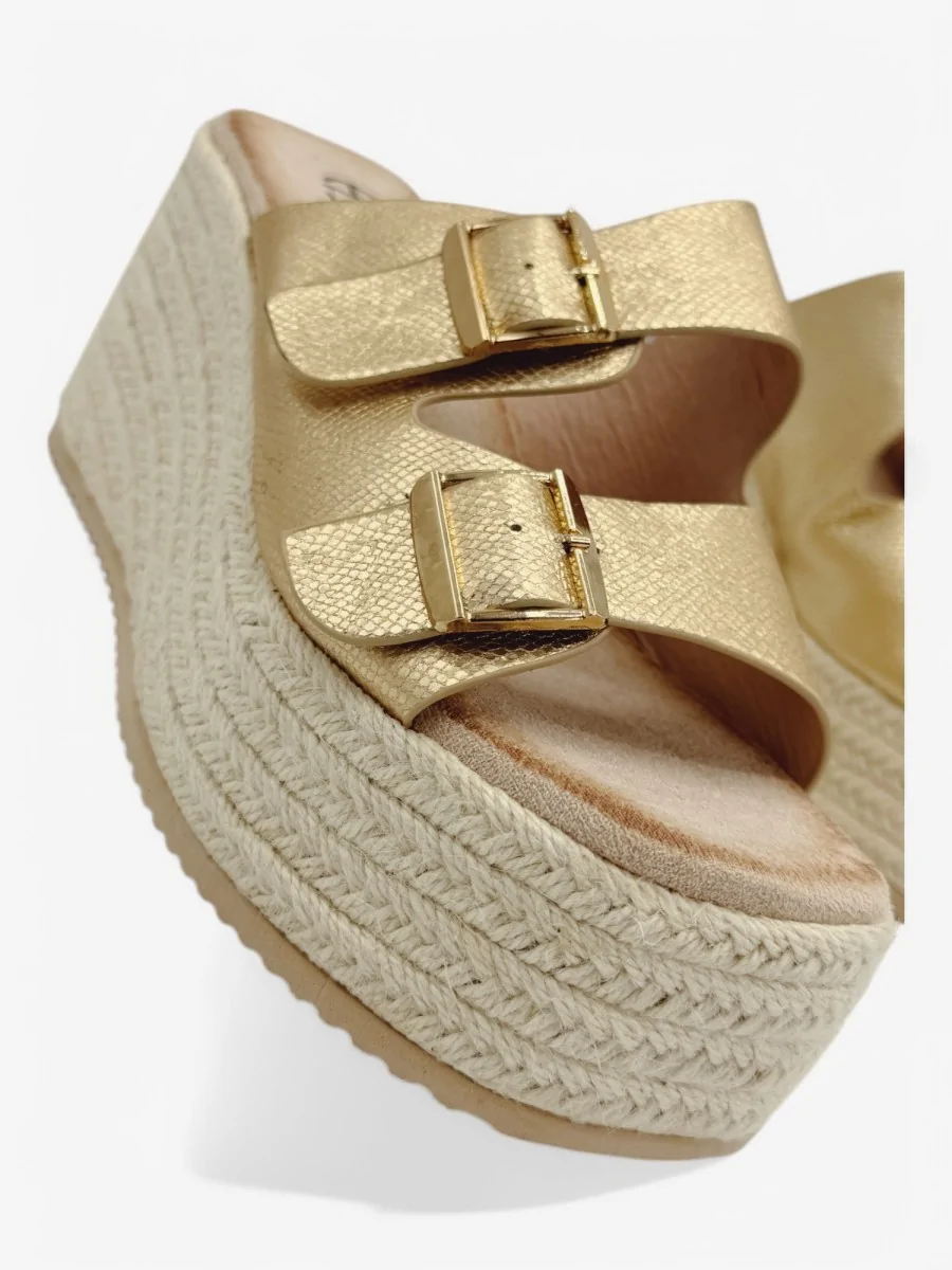 Cuñas de Esparto con Plataforma y Hebillas Mallare Gold