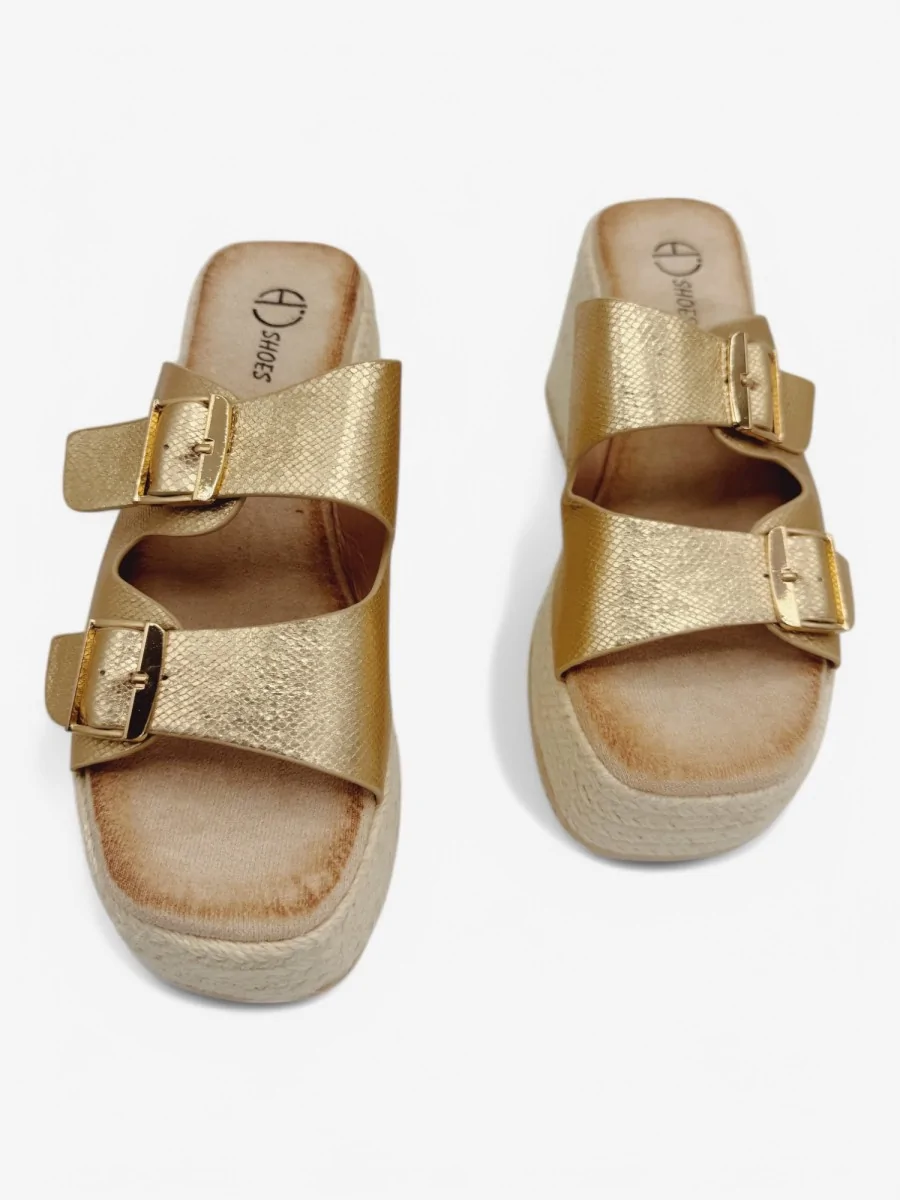 Cuñas de Esparto con Plataforma y Hebillas Mallare Gold