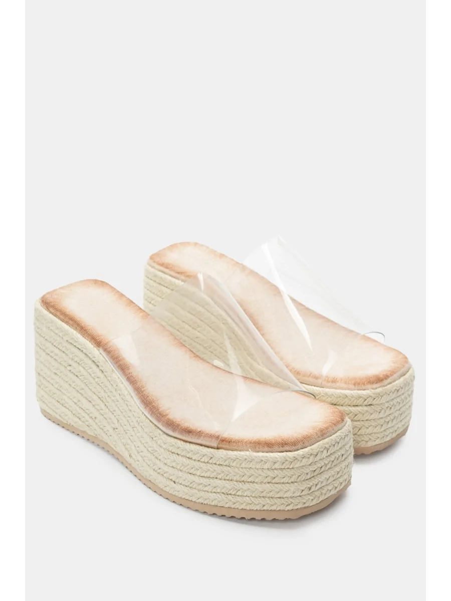 Sandalias de Esparto Transparente con Cuña Frattoli Beige