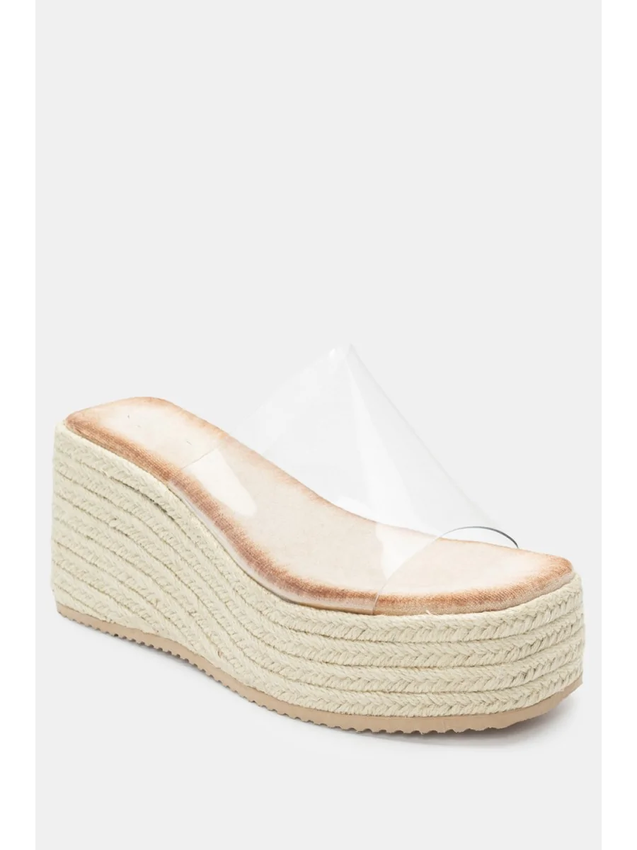Sandalias de Esparto Transparente con Cuña Frattoli Beige