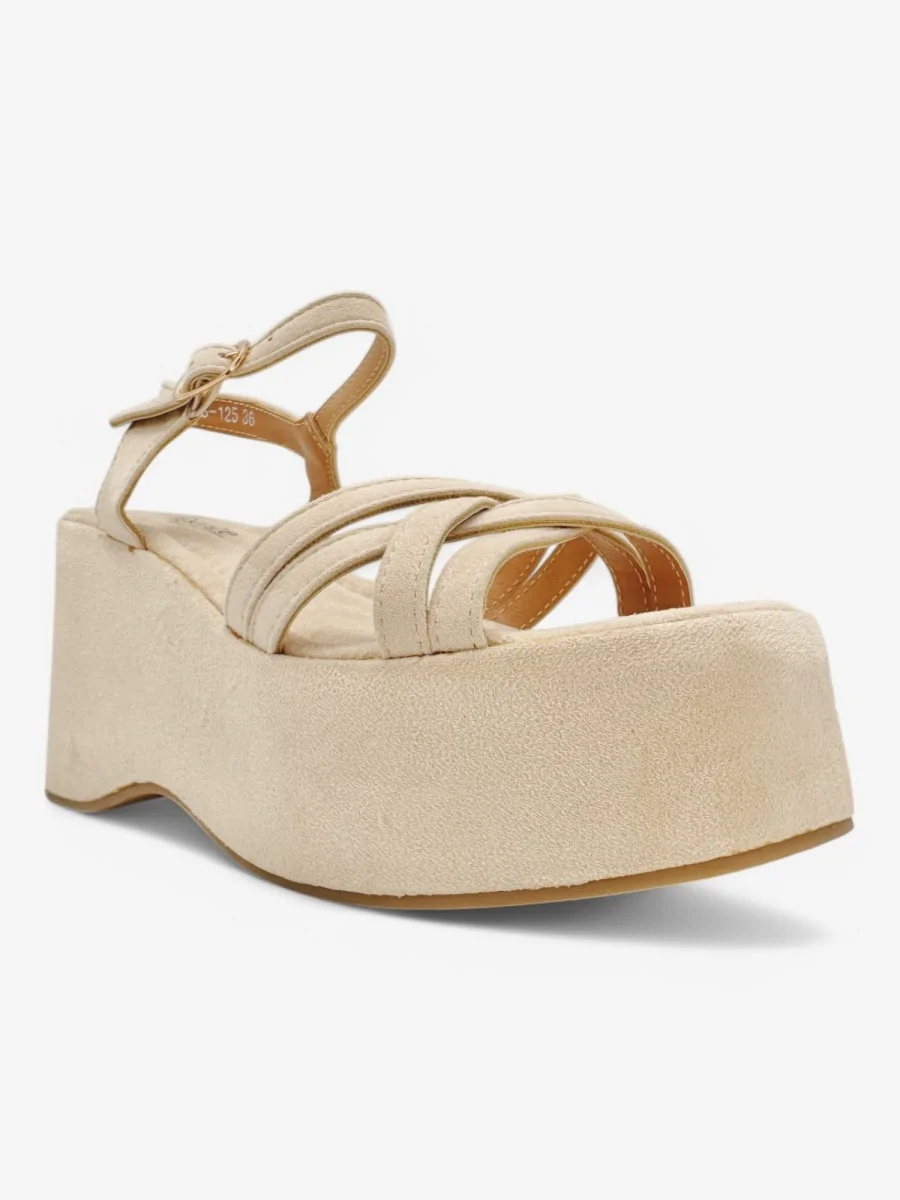 Sandalias con plataforma de antelina Lapio Beige