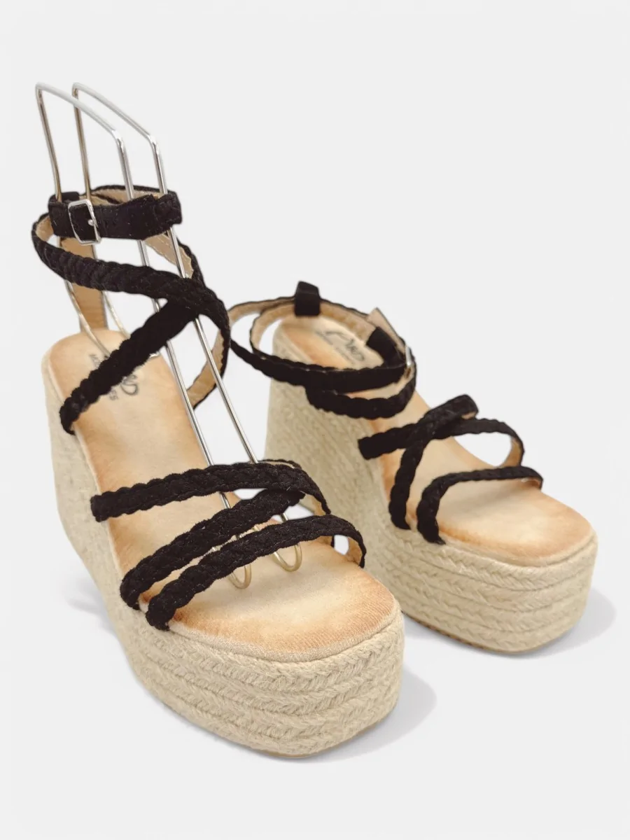 Cuñas de Esparto Altas con Tiras Trenzadas Pietri Noir