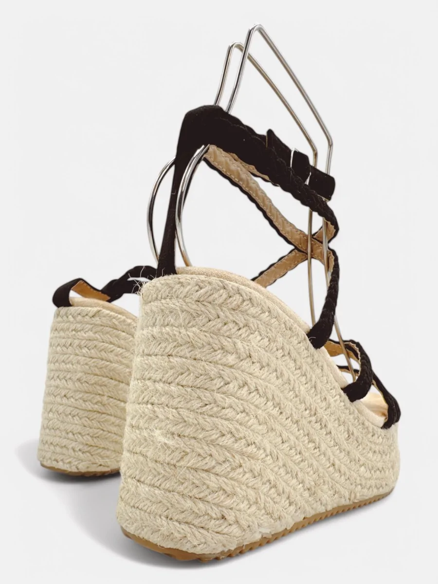 Cuñas de Esparto Altas con Tiras Trenzadas Pietri Noir