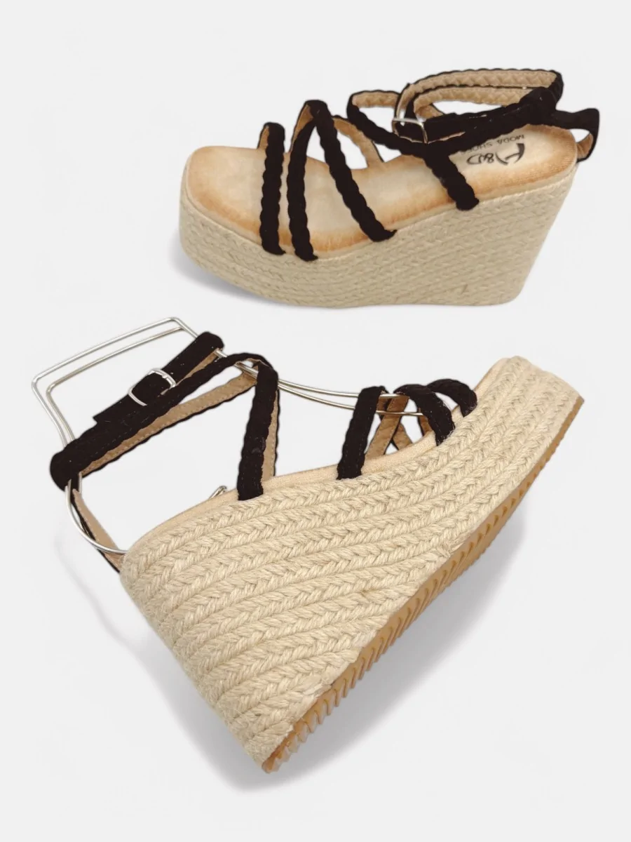 Cuñas de Esparto Altas con Tiras Trenzadas Pietri Noir