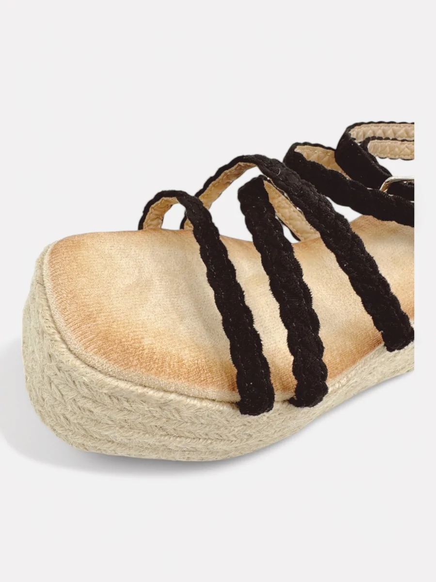 Cuñas de Esparto Altas con Tiras Trenzadas Pietri Noir