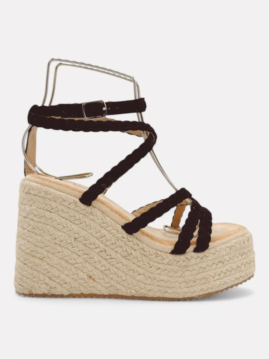 Cuñas de Esparto Altas con Tiras Trenzadas Pietri Noir