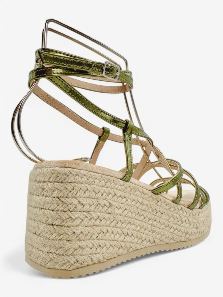 Sandalias Con Plataforma de Esparto y Tiras Susans Green