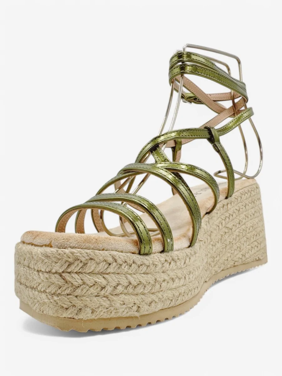 Sandalias Con Plataforma de Esparto y Tiras Susans Green