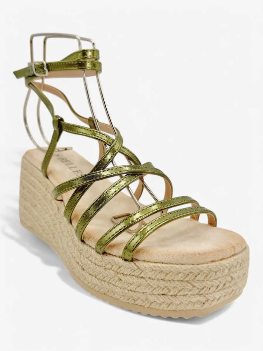 Sandalias Con Plataforma de Esparto y Tiras Susans Green