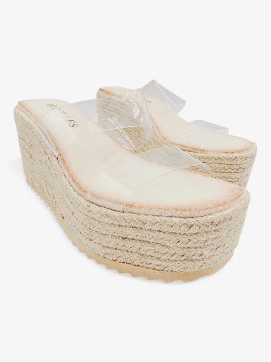 Cuñas de Tiras Transparentes con Plataforma Asola Beige