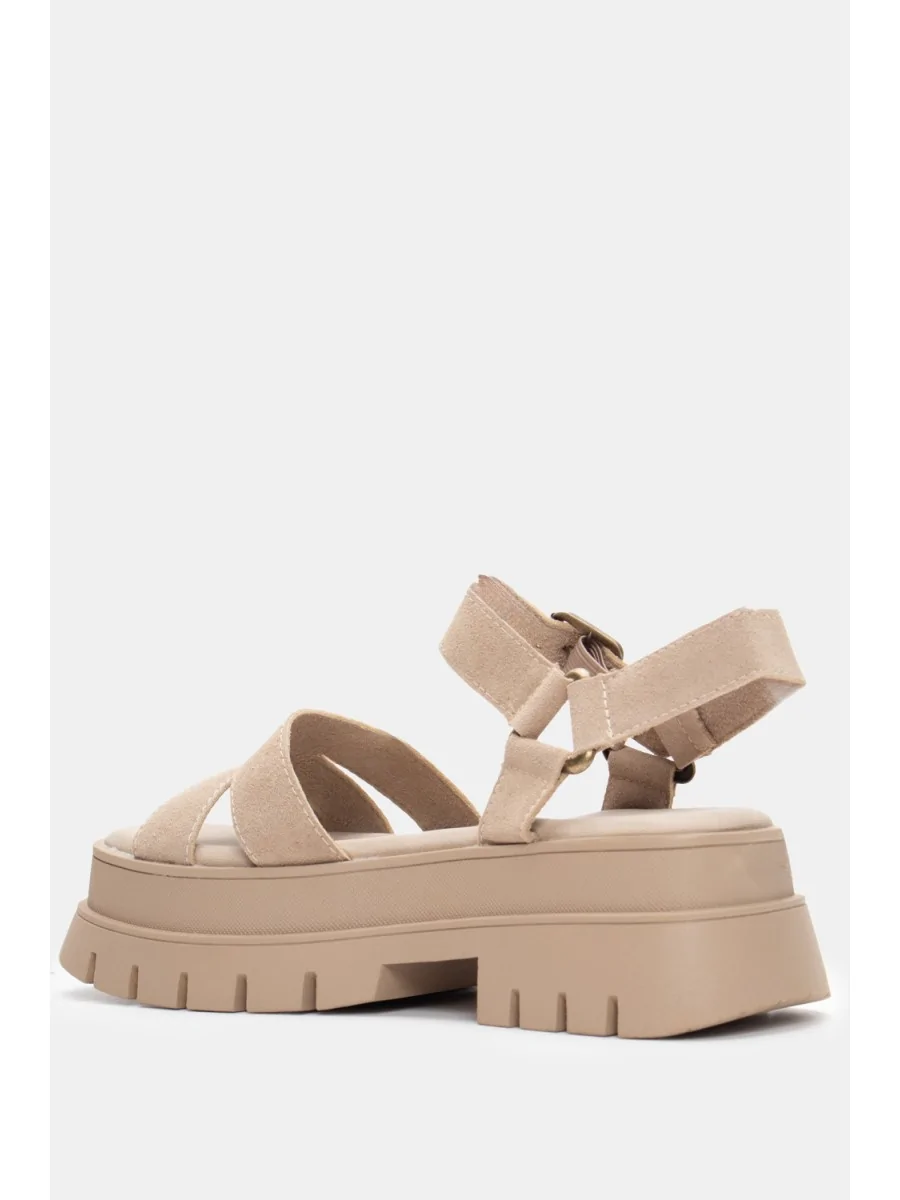 Sandalias con Tiras en Piel y Plataforma Gemini Khaki