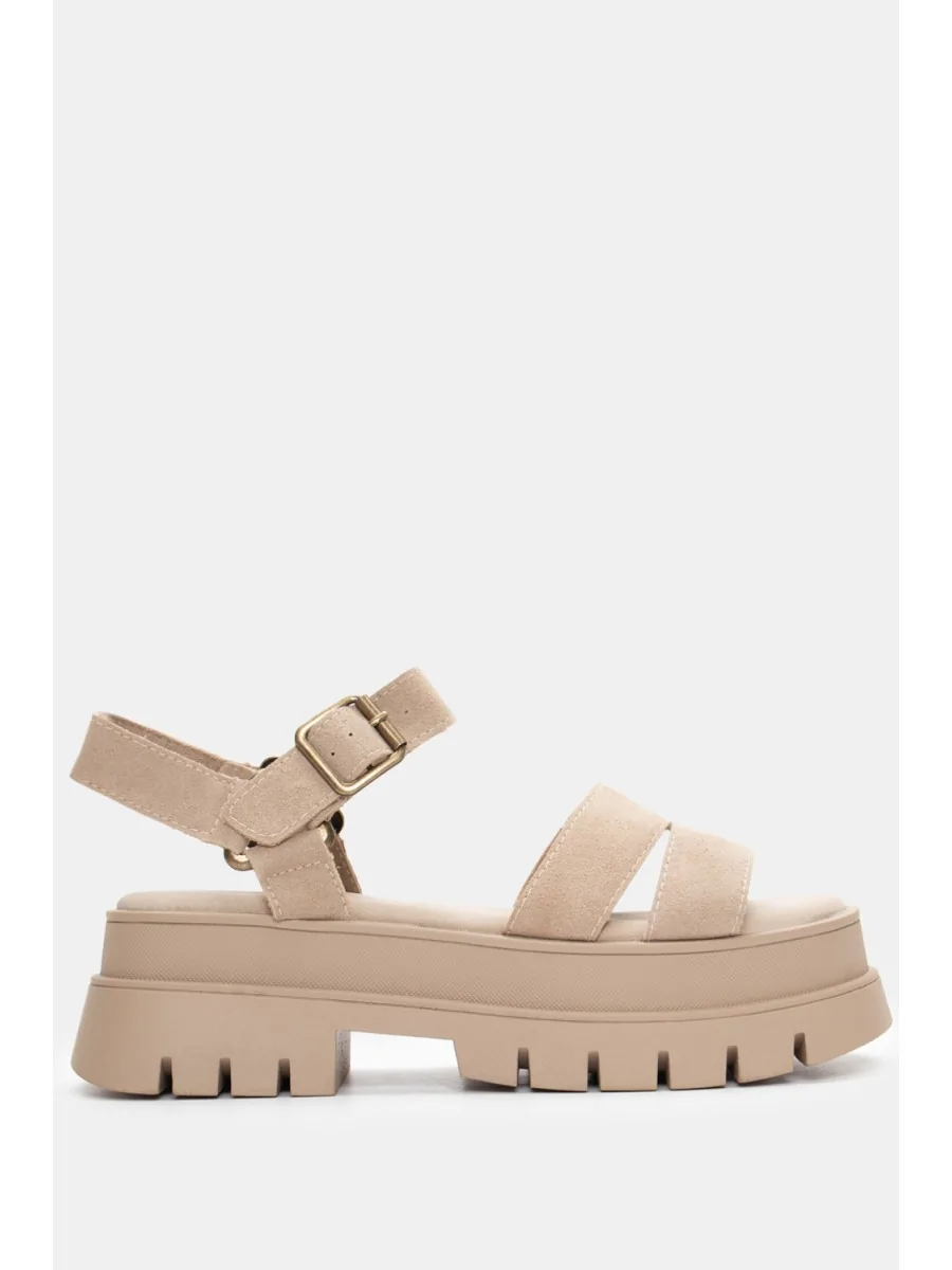 Sandalias con Tiras en Piel y Plataforma Gemini Khaki