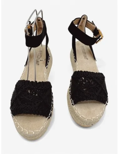 Sandalias con Plataforma y Detalles a Crochet Davizia Noir