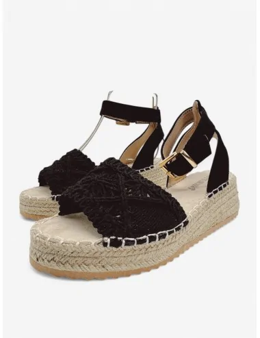 Sandalias con Plataforma y Detalles a Crochet Davizia Noir