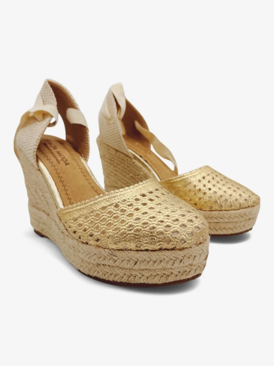 Sandalias con Cuñas de Esparto Atada en Pierna Roselle Gold