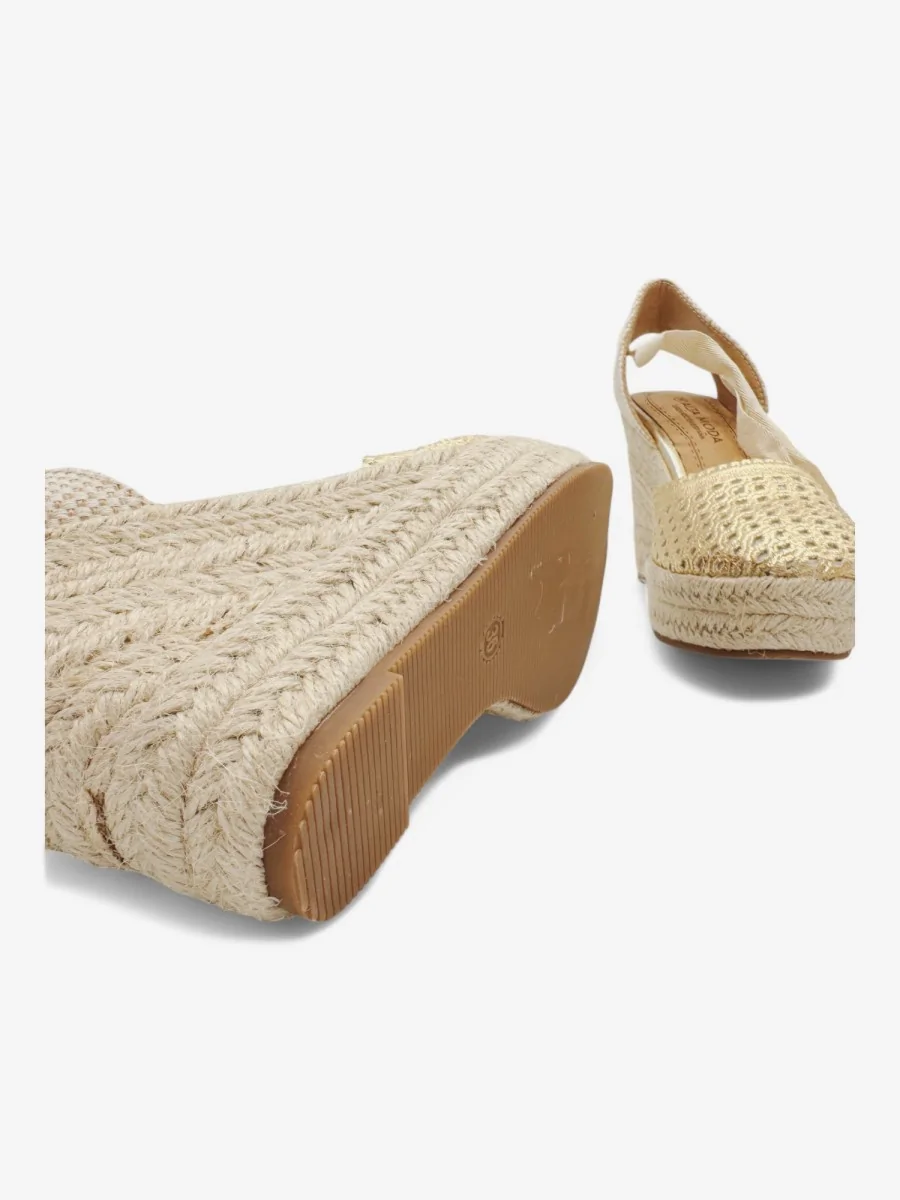 Sandalias con Cuñas de Esparto Atada en Pierna Roselle Gold