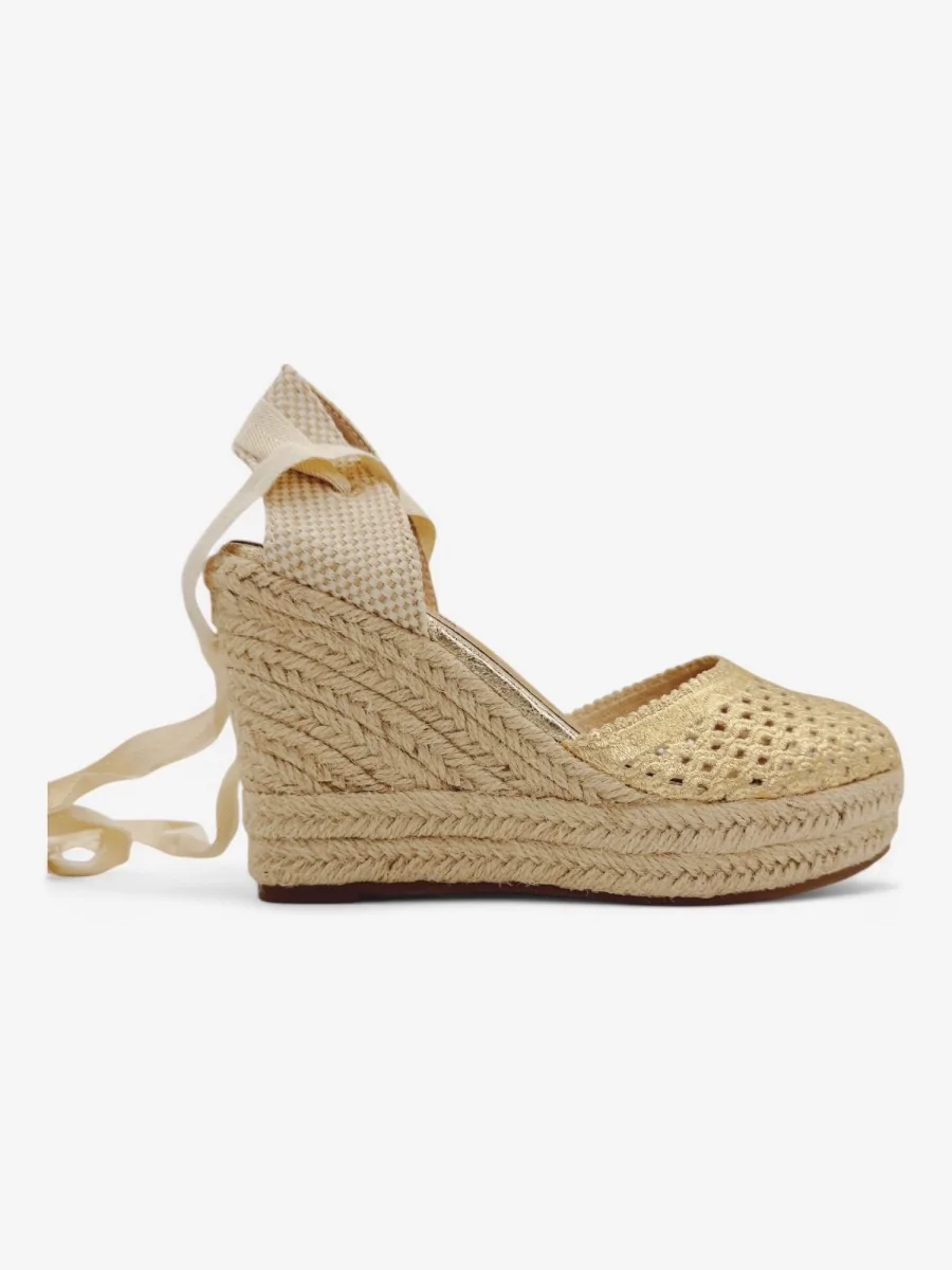 Sandalias con Cuñas de Esparto Atada en Pierna Roselle Gold