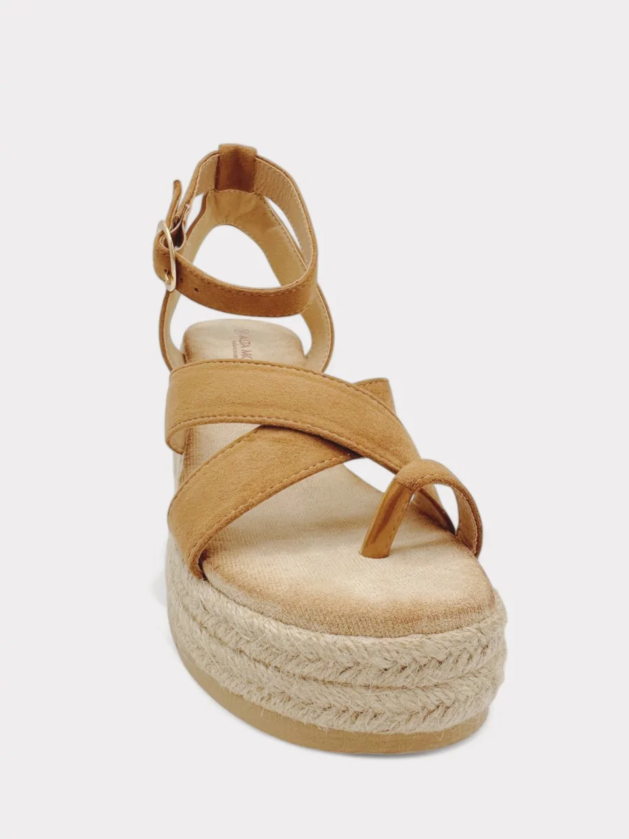 Sandalias Cruzadas con Tacón de Cuña Fienili Khaki