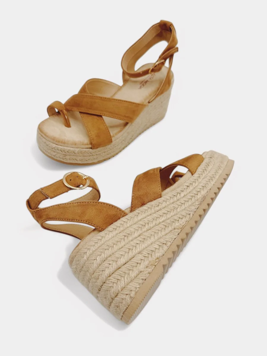 Sandalias Cruzadas con Tacón de Cuña Fienili Khaki