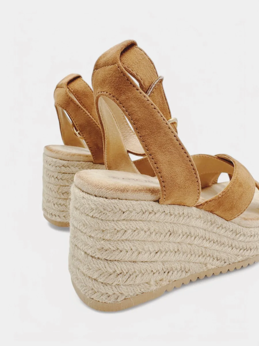Sandalias Cruzadas con Tacón de Cuña Fienili Khaki