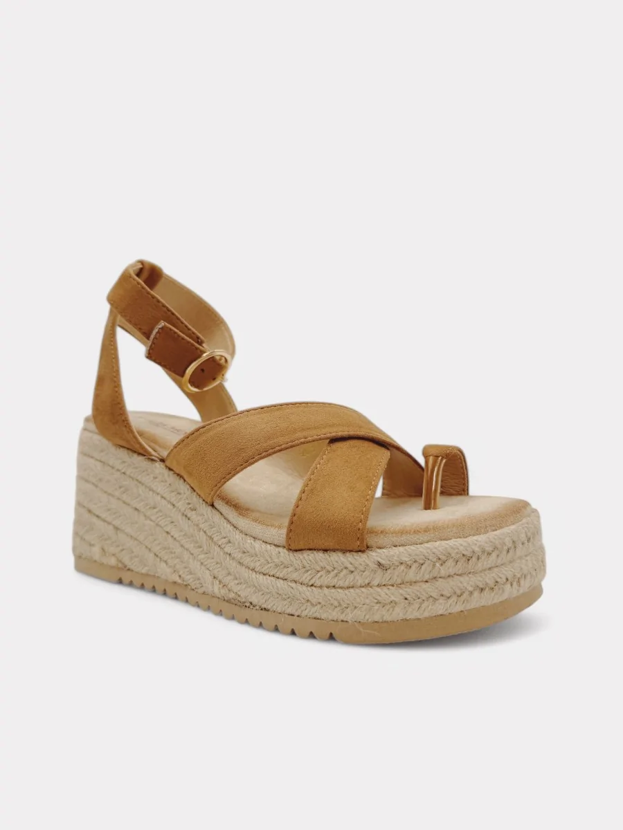 Sandalias Cruzadas con Tacón de Cuña Fienili Khaki