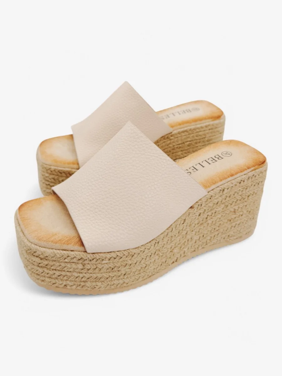 Cuñas con Plataforma y Esparto Malleva Beige