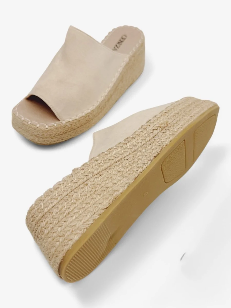 Sandalias con Plataforma y Esparto Calci Beige