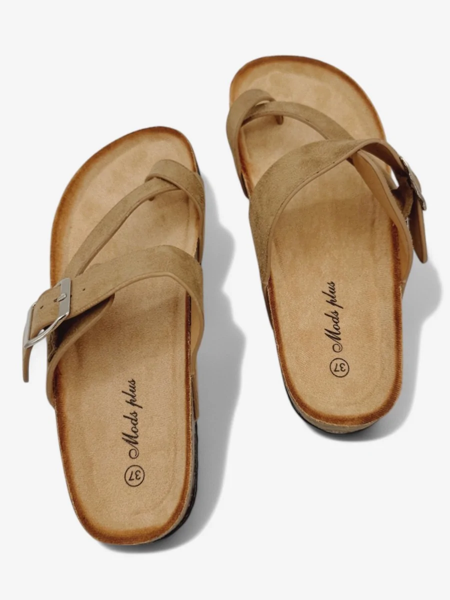 Sandalias Cruzadas con Hebilla Tarsia Khaki