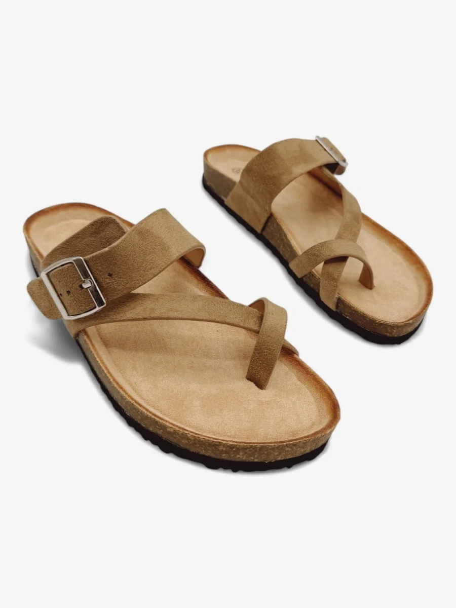 Sandalias Cruzadas con Hebilla Tarsia Khaki