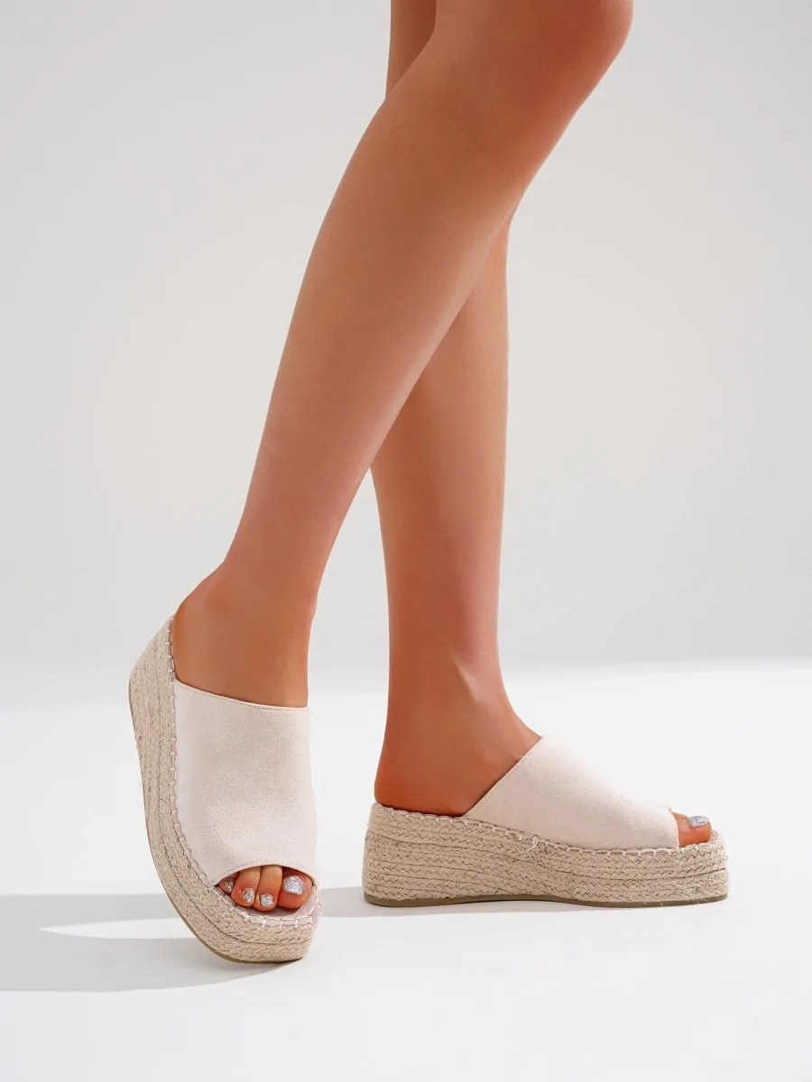 Sandalias con Plataforma y Esparto Calci Beige
